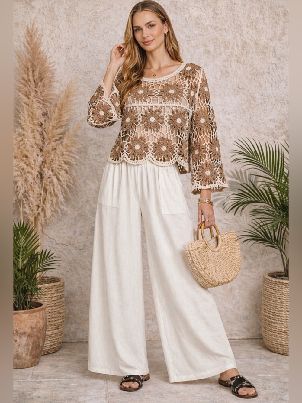 3 Piece Bundle Deal- Knit Top, Tank Top, Wide Leg Pants